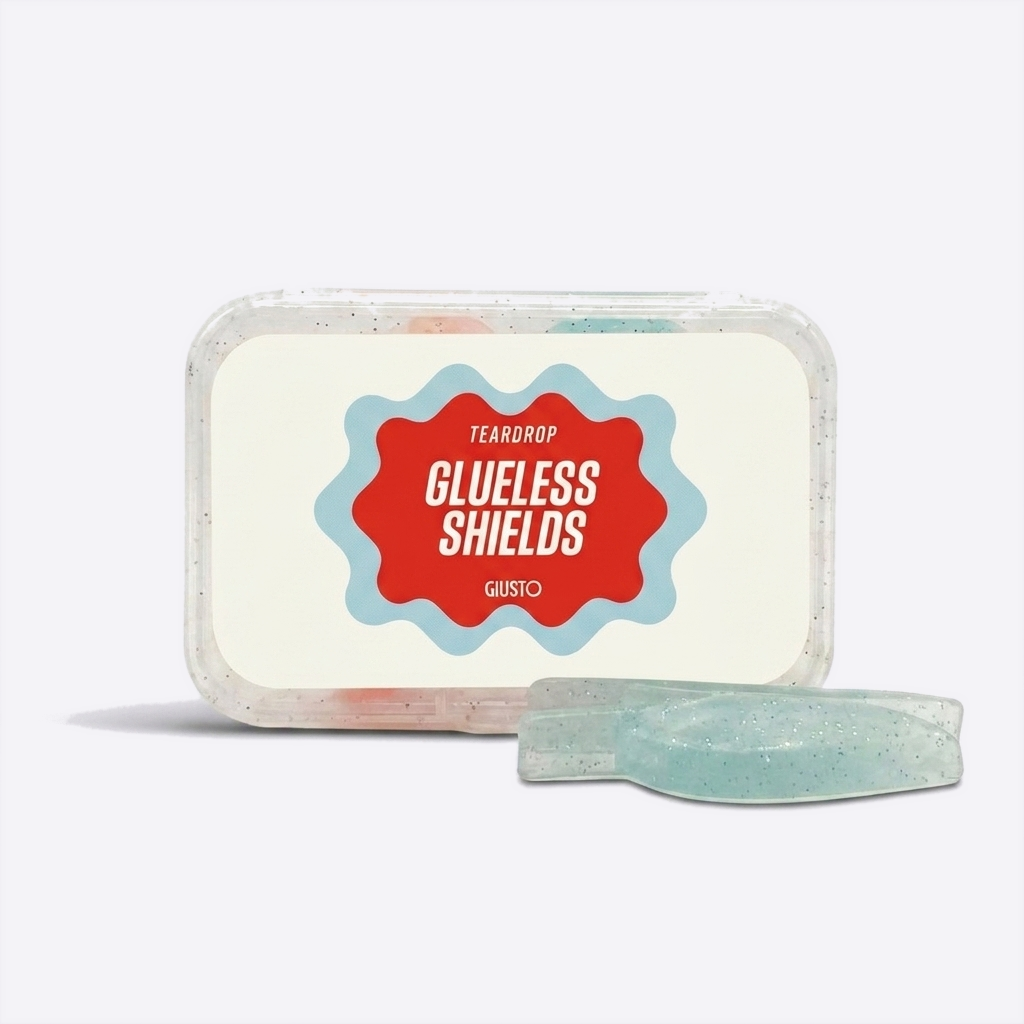 Giusto Teardrop Glueless Shields case, front view with two teardrop shields